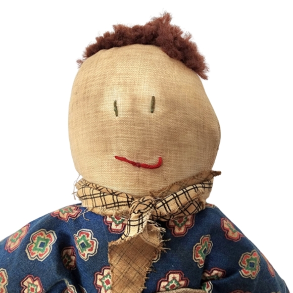 Antique Embroidered Handmade Handstitched Stuffed Handsewn Farmers Boy Doll - Picture 5 of 12